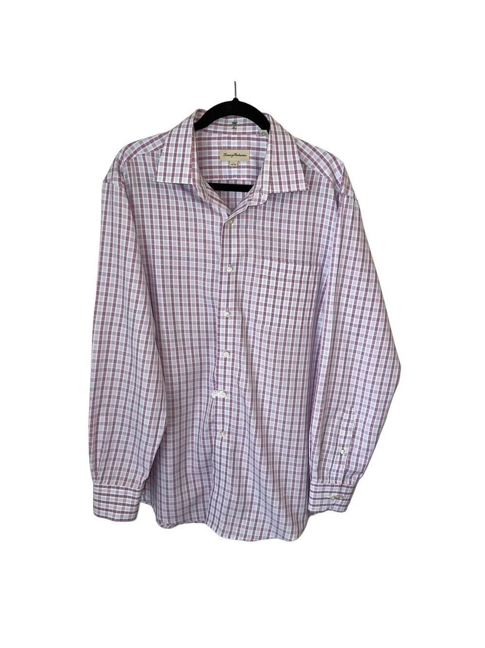 Tommy Bahama Men’s Purple Check Long Sleeve Button Down Dress Shirt Sz 17 34-35